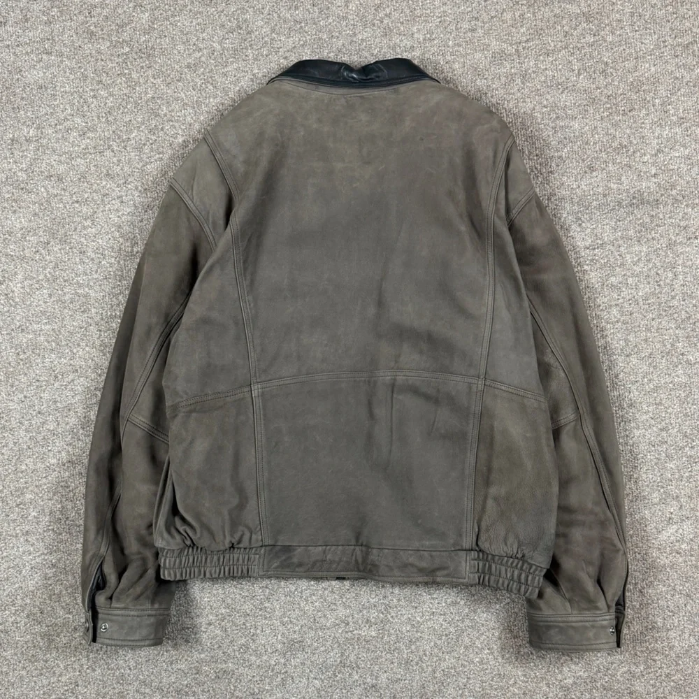 Vintage Wilsons Brown Leather Full Zip Bomber Jacket Men’s XL Contrast Collar